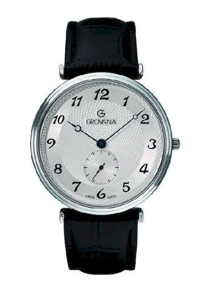 Grovana Quartz movement Silver Leather Male 1276.5532.-.GW. A brand-new Grovana watch featuring a Silver dial and a Leather strap. Side view.
