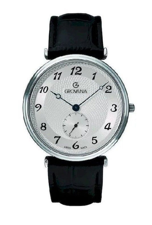 Grovana Quartz movement Silver Leather Male 1276.5532.-.GW. A brand-new Grovana watch featuring a Silver dial and a Leather strap. Side view.