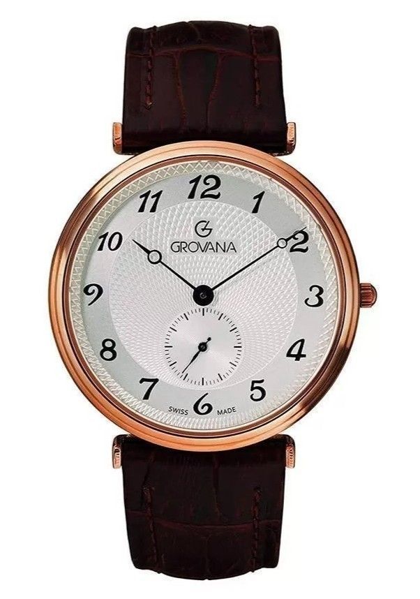 Grovana Quartz movement Silver Leather Male 1276.5562.-.GW. A brand-new Grovana watch featuring a Silver dial and a Leather strap. Side view.