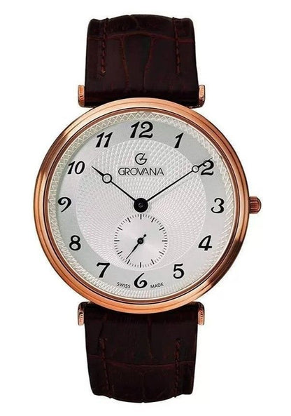 Grovana Quartz movement Silver Leather Male 1276.5562.-.GW. A brand-new Grovana watch featuring a Silver dial and a Leather strap. Side view.