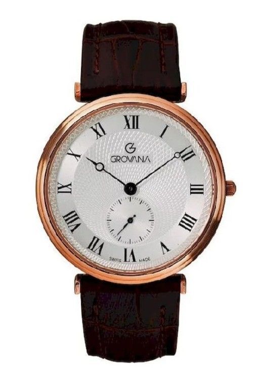 Grovana Quartz movement Silver Leather Male 1276.5568.-.GW. A brand-new Grovana watch featuring a Silver dial and a Leather strap. Side view.