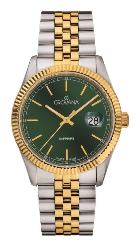 Grovana Quartz movement Green Stainless steel Male 1542.1144.-.GW. A brand-new Grovana watch featuring a Green dial and a Stainless steel strap. Front view.