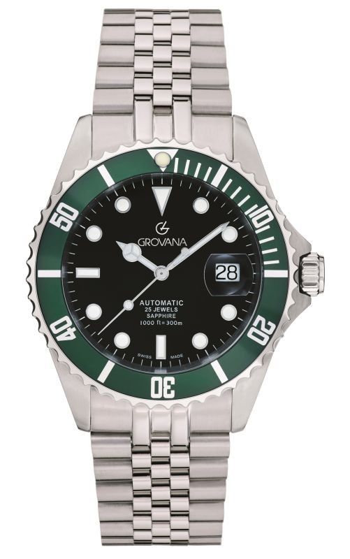 Grovana Automatic movement Black Stainless steel Male 1571.2234.-.GW. A brand-new Grovana watch featuring a Black dial and a Stainless steel strap. Front view.