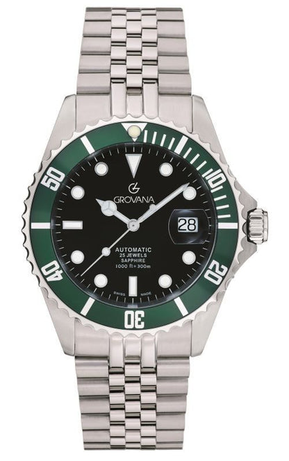 Grovana Automatic movement Black Stainless steel Male 1571.2234.-.GW. A brand-new Grovana watch featuring a Black dial and a Stainless steel strap. Front view.