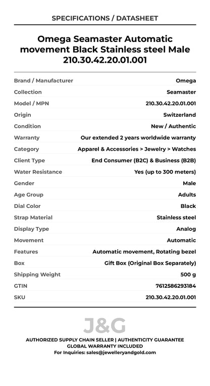 Omega Seamaster Automatic movement Black Stainless steel Male 210.30.42.20.01.001 - Specifications