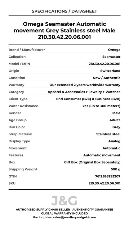 Omega Seamaster Automatic movement Grey Stainless steel Male 210.30.42.20.06.001 - Specifications