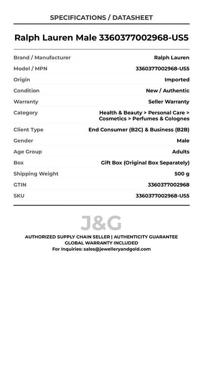 Ralph Lauren Male 3360377002968-US5 - Specifications