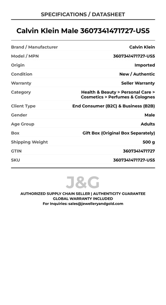 Calvin Klein Male 3607341471727-US5 - Specifications