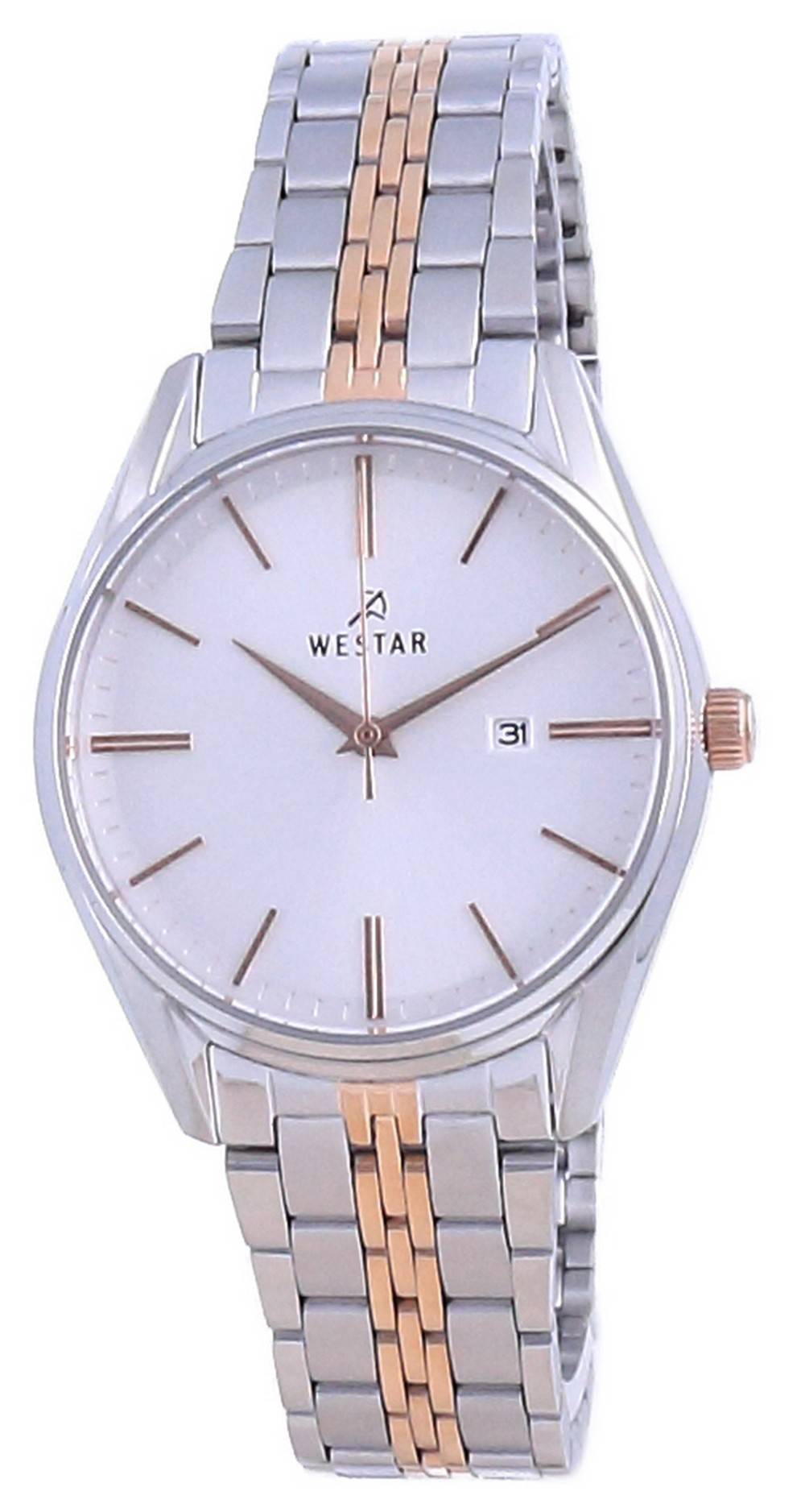 Westar Date display Silver Stainless steel Female 40210SPN607. A brand-new Westar watch featuring a Silver dial and a Stainless steel strap. Side view.