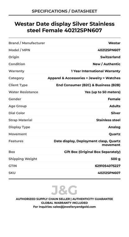 Westar Date display Silver Stainless steel Female 40212SPN607 - Specifications