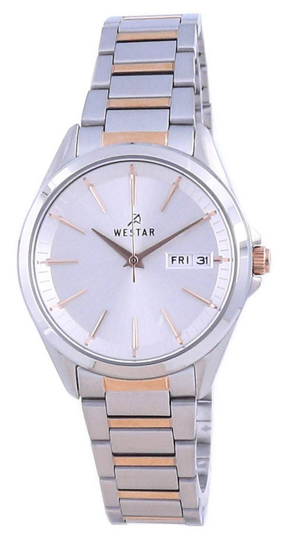 Westar Date display Silver Stainless steel Female 40212SPN607. A brand-new Westar watch featuring a Silver dial and a Stainless steel strap. Angled view.