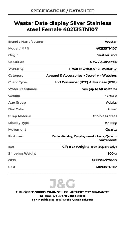 Westar Date display Silver Stainless steel Female 40213STN107 - Specifications