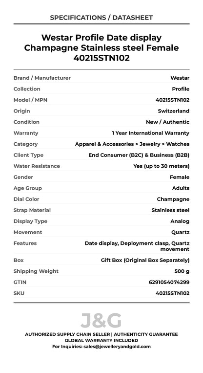 Westar Profile Date display Champagne Stainless steel Female 40215STN102 - Specifications