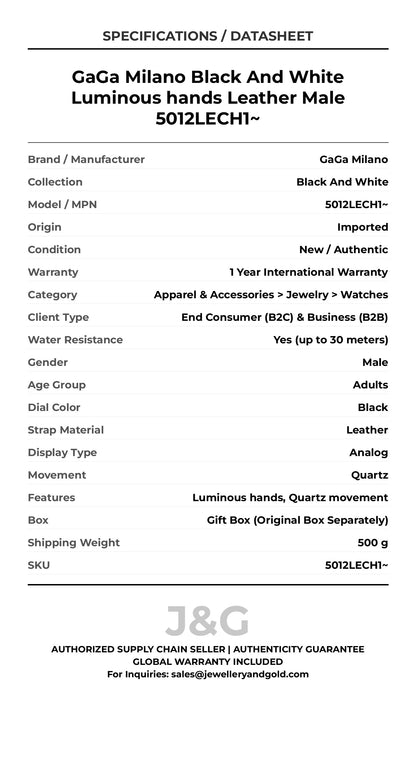 GaGa Milano Black And White Luminous hands Leather Male 5012LECH1~ - Specifications