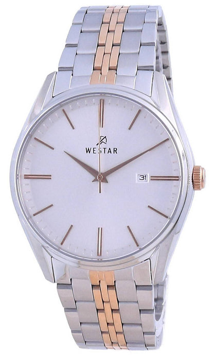 Westar Date display Silver Stainless steel Male 50210SPN607. A brand-new Westar watch featuring a Silver dial and a Stainless steel strap. Side view.