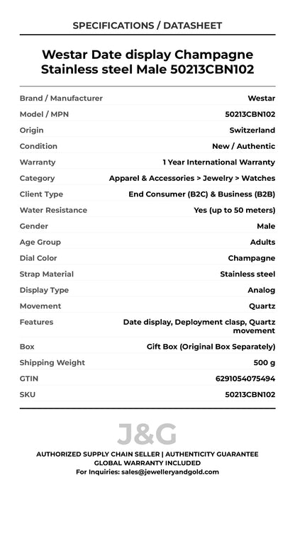 Westar Date display Champagne Stainless steel Male 50213CBN102 - Specifications