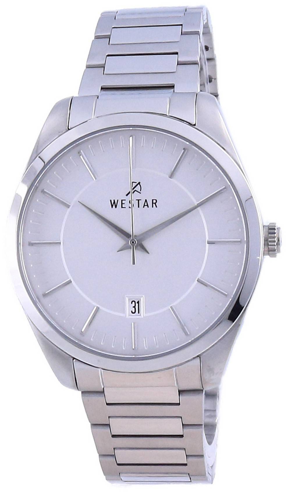 Westar Date display Silver Stainless steel Male 50213STN107. A brand-new Westar watch featuring a Silver dial and a Stainless steel strap. Front view.