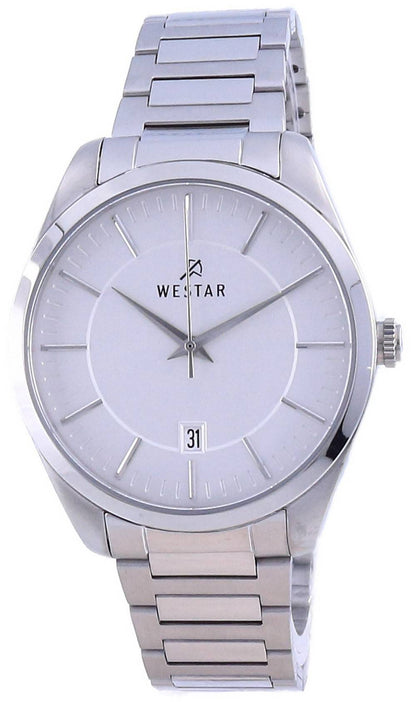 Westar Date display Silver Stainless steel Male 50213STN107. A brand-new Westar watch featuring a Silver dial and a Stainless steel strap. Front view.