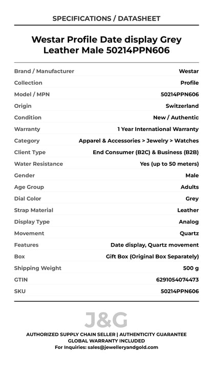 Westar Profile Date display Grey Leather Male 50214PPN606 - Specifications
