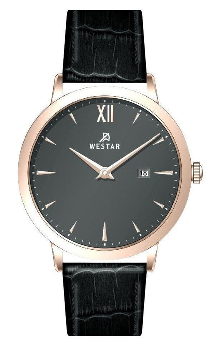 Westar Profile Date display Grey Leather Male 50214PPN606. A brand-new Westar Profile watch featuring a Grey dial and a Leather strap. Front view.