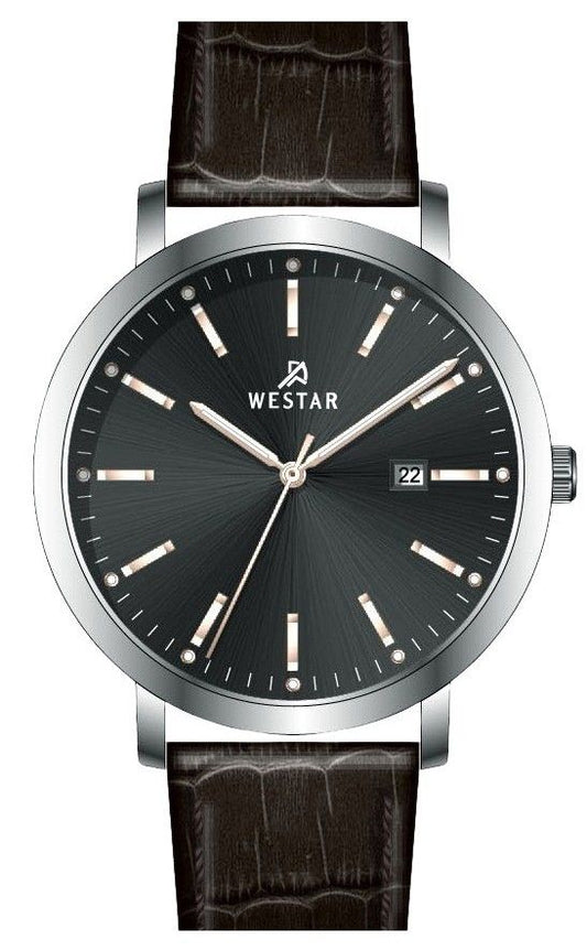 Westar Profile Date display Black Leather Male 50216STN623. A brand-new Westar Profile watch featuring a Black dial and a Leather strap. Front view.