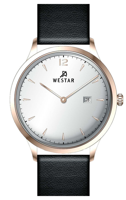 Westar Profile Date display Silver Leather Male 50217PPN607. A brand-new Westar Profile watch featuring a Silver dial and a Leather strap. Side view.