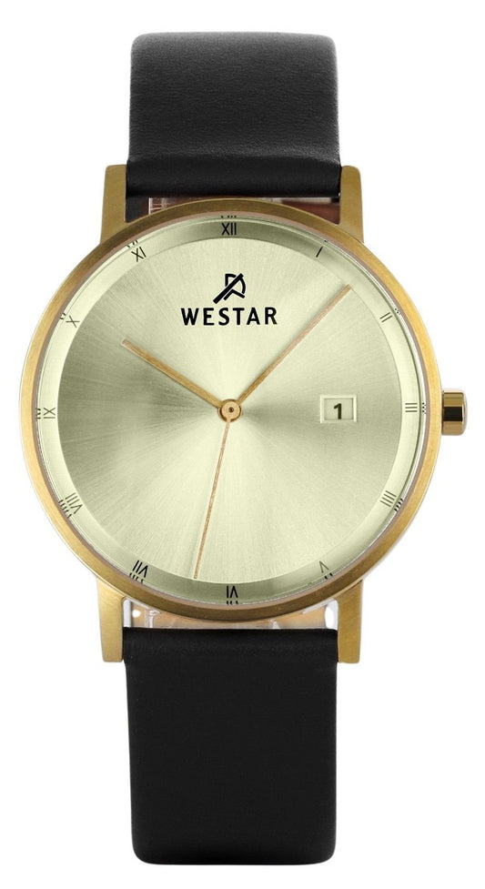 Westar Profile Date display Champagne Leather Male 50221GPN102. A brand-new Westar Profile watch featuring a Champagne dial and a Leather strap. Side view.
