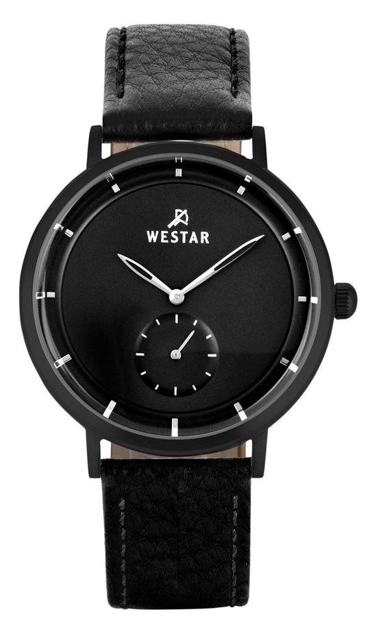 Westar Profile Quartz movement Black Leather Male 50246BBN103. A brand-new Westar Profile watch featuring a Black dial and a Leather strap. Angled view.