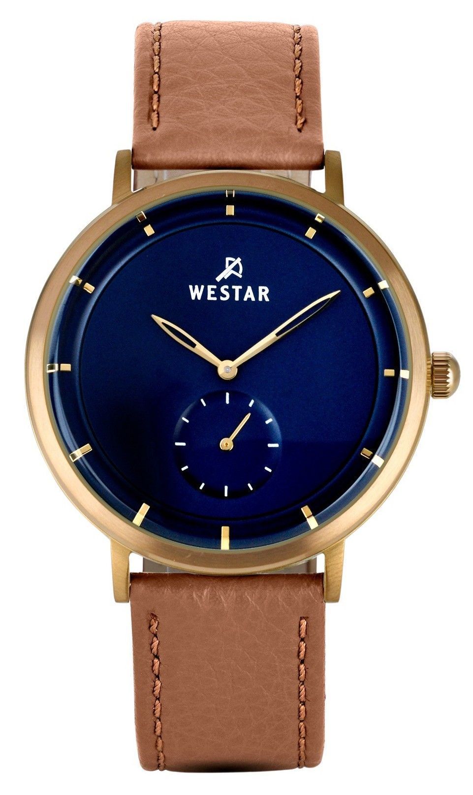 Westar Profile Quartz movement Blue Leather Male 50246BZZ184. A brand-new Westar Profile watch featuring a Blue dial and a Leather strap. Front view.