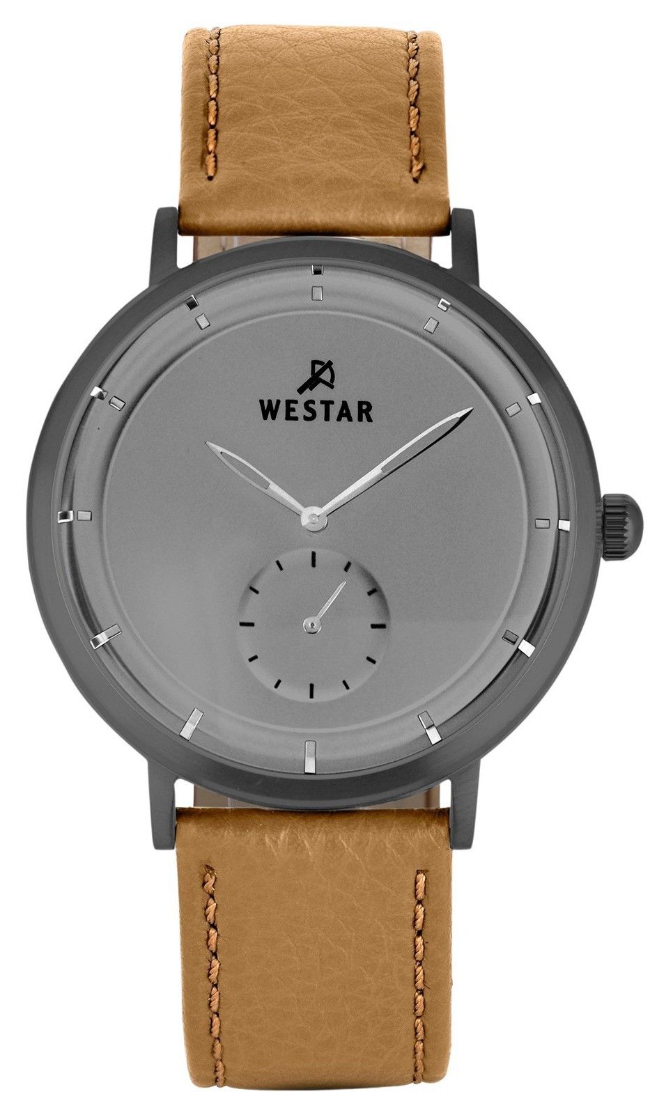 Westar Profile Quartz movement Grey Leather Male 50246GGN186. A brand-new Westar Profile watch featuring a Grey dial and a Leather strap. Front view.