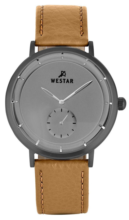 Westar Profile Quartz movement Grey Leather Male 50246GGN186. A brand-new Westar Profile watch featuring a Grey dial and a Leather strap. Front view.