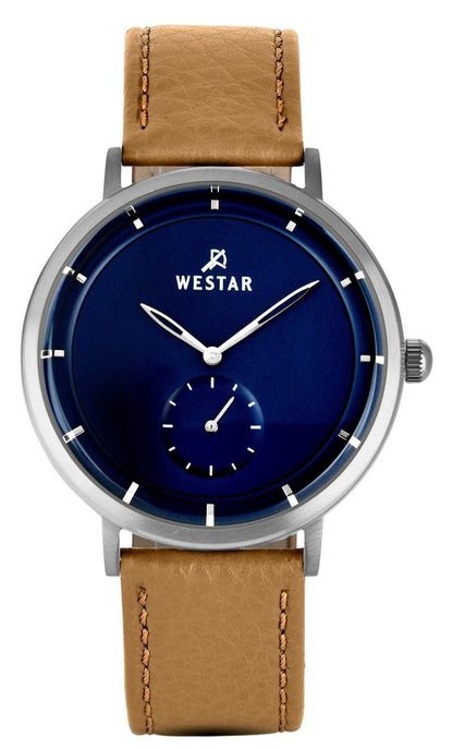 Westar Profile Quartz movement Blue Leather Male 50246STN184. A brand-new Westar Profile watch featuring a Blue dial and a Leather strap. Front view.