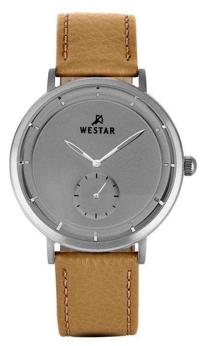 Westar Profile Quartz movement Grey Leather Male 50246STN186. A brand-new Westar Profile watch featuring a Grey dial and a Leather strap. Angled view.
