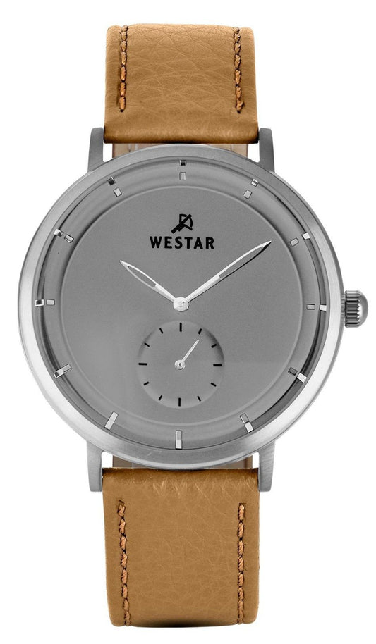 Westar Profile Quartz movement Grey Leather Male 50246STN186. A brand-new Westar Profile watch featuring a Grey dial and a Leather strap. Angled view.