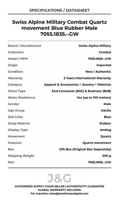 Swiss Alpine Military Combat Quartz movement Blue Rubber Male 7055.1835.-.GW - Specifications