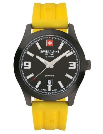 Swiss Alpine Military Combat Luminous hands Black Rubber Male 7056.1878.-.GW. A brand-new Swiss Alpine Military Combat watch featuring a Black dial and a Rubber strap. Front view.