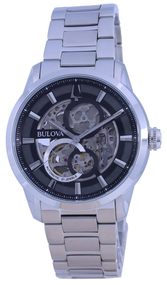 Bulova Classic Automatic movement Black Stainless steel Male 96A208. A brand-new Bulova Classic watch featuring a Black dial and a Stainless steel strap. Side view.