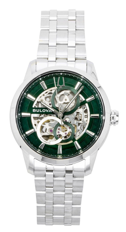 Bulova Sutton Automatic movement White Stainless steel Male 96A329. A brand-new Bulova Sutton watch featuring a White dial and a Stainless steel strap. Side view.