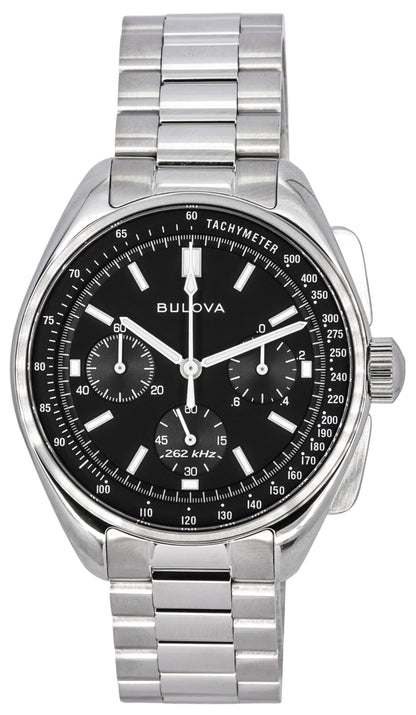 Bulova Archive Series Lunar Pilot Quartz movement Black Male 96K111. A brand-new Bulova Archive Series watch featuring a Black dial. Angled view.