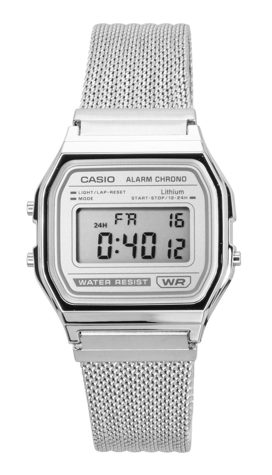 Casio Vintage Digital Stainless Steel Mesh Bracelet Quartz. A brand-new Casio Vintage watch featuring a N/A dial and a Stainless steel strap. Side view.