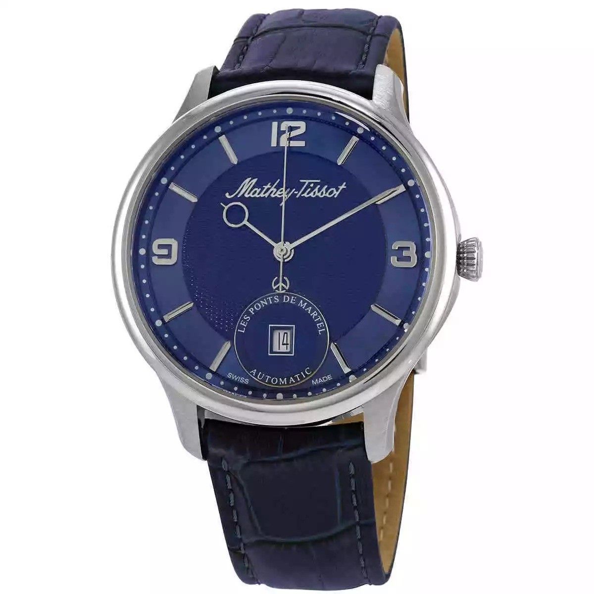Mathey-Tissot Automatic movement Blue Leather Male AC1886ABU.-.MT. A brand-new Mathey-Tissot watch featuring a Blue dial and a Leather strap. Side view.
