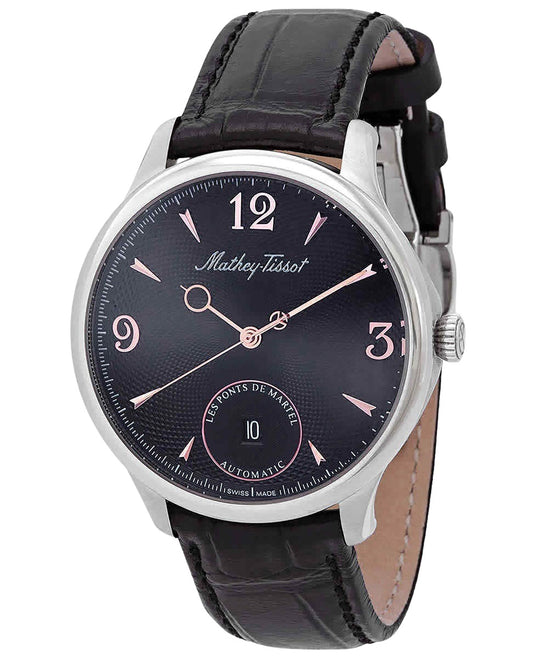 Mathey-Tissot Automatic movement Black Leather Male AC1886CNA.-.MT. A brand-new Mathey-Tissot watch featuring a Black dial and a Leather strap. Front view.