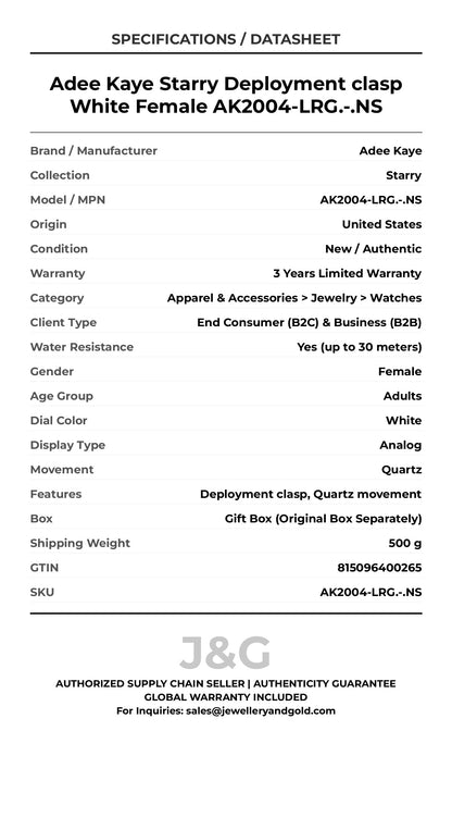 Adee Kaye Starry Deployment clasp White Female AK2004-LRG.-.NS - Specifications
