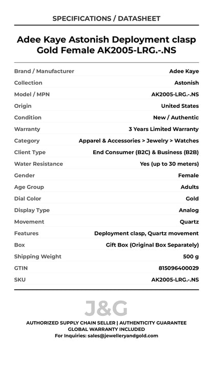 Adee Kaye Astonish Deployment clasp Gold Female AK2005-LRG.-.NS - Specifications