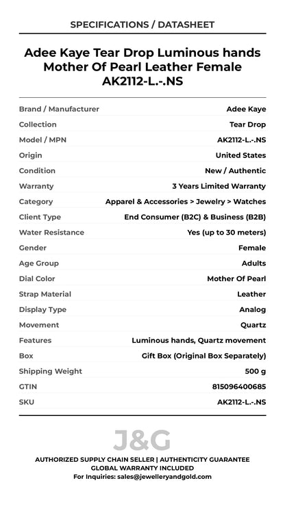 Adee Kaye Tear Drop Luminous hands Mother Of Pearl Leather Female AK2112-L.-.NS - Specifications