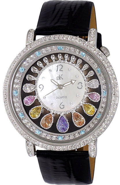 Adee Kaye Tear Drop Luminous hands Mother Of Pearl Leather Female AK2112-L.-.NS. A brand-new Adee Kaye Tear Drop watch featuring a Mother Of Pearl dial and a Leather strap. Side view.