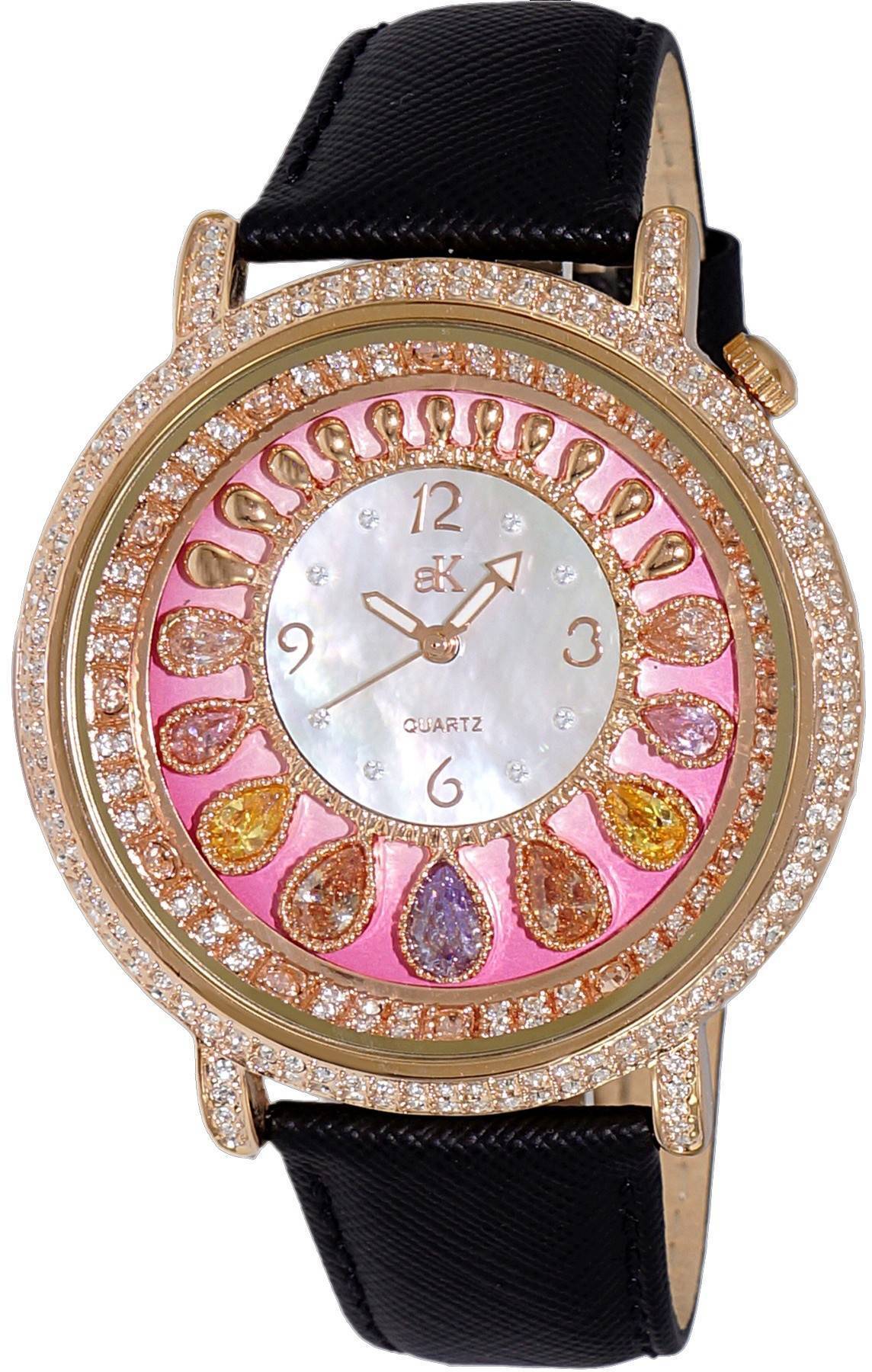 Adee Kaye Tear Drop Quartz movement Mother Of Pearl Leather Female AK2112-LRG.-.NS. A brand-new Adee Kaye Tear Drop watch featuring a Mother Of Pearl dial and a Leather strap. Side view.