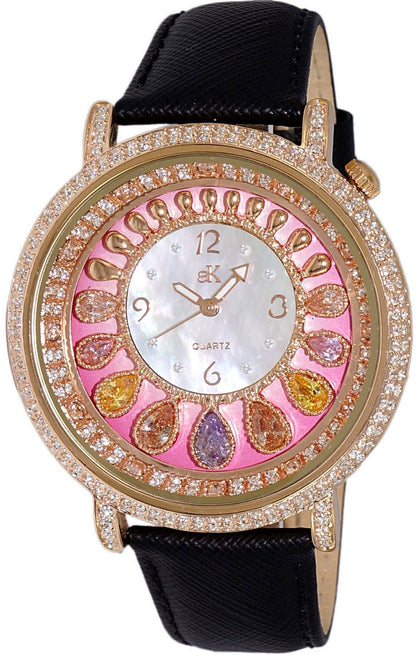 Adee Kaye Tear Drop Quartz movement Mother Of Pearl Leather Female AK2112-LRG.-.NS. A brand-new Adee Kaye Tear Drop watch featuring a Mother Of Pearl dial and a Leather strap. Side view.
