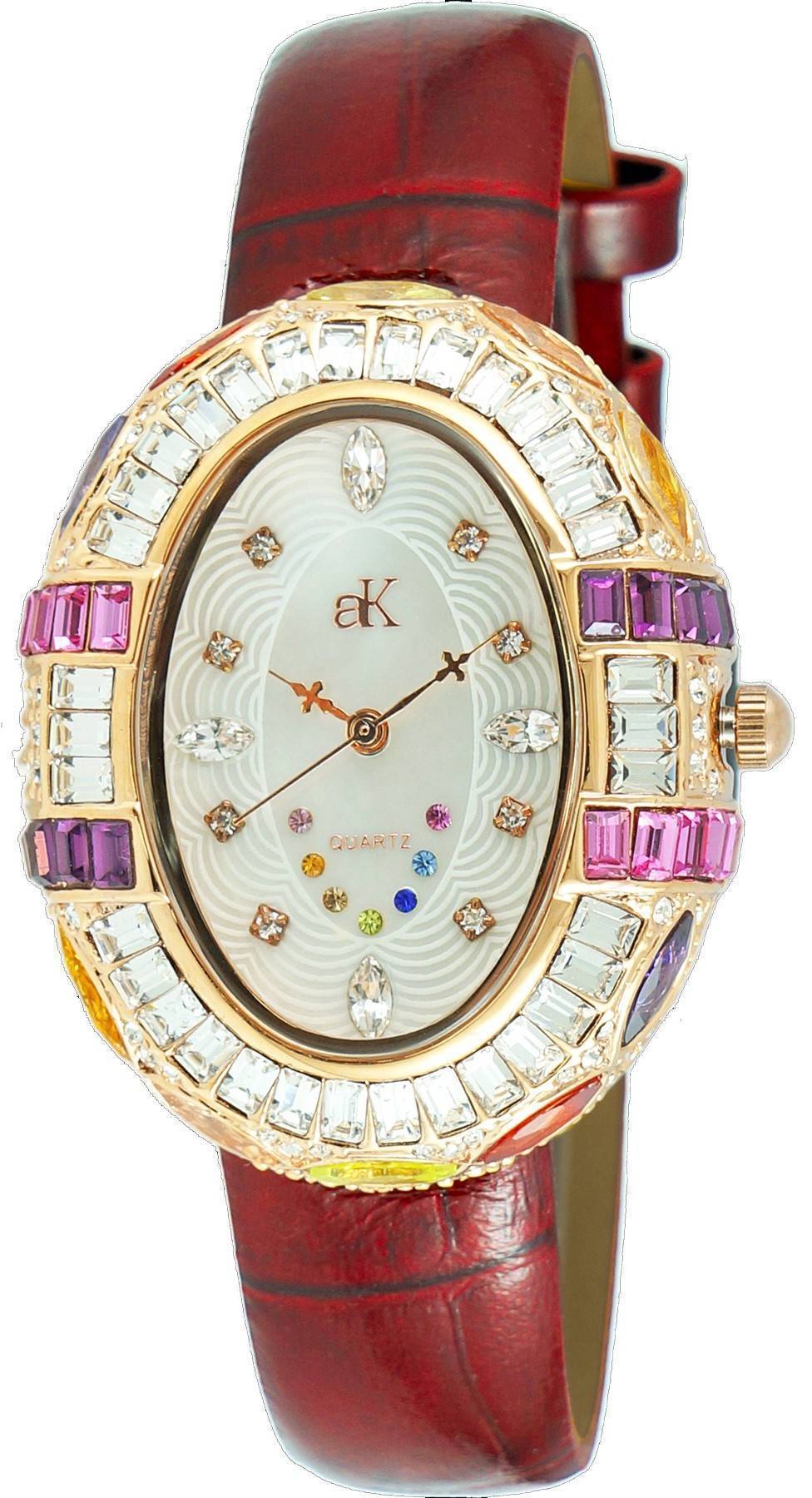 Adee Kaye Crown Quartz movement Mother Of Pearl Leather Female AK2113-LRG.-.NS. A brand-new Adee Kaye Crown watch featuring a Mother Of Pearl dial and a Leather strap. Front view.