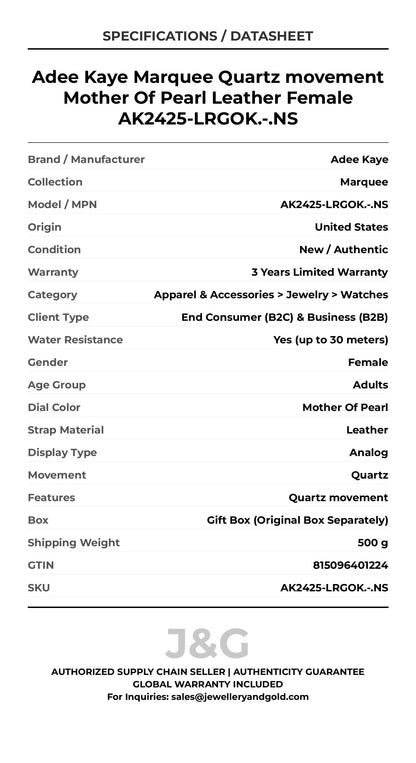 Adee Kaye Marquee Quartz movement Mother Of Pearl Leather Female AK2425-LRGOK.-.NS - Specifications